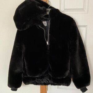 GAP Women's Hooded Faux Fur Bomber Jacket EUC Size S